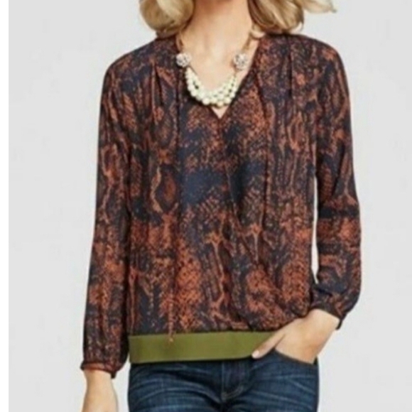 Cabi Long Sleeve Snake Print Wrap Front Blouse - Picture 1 of 11
